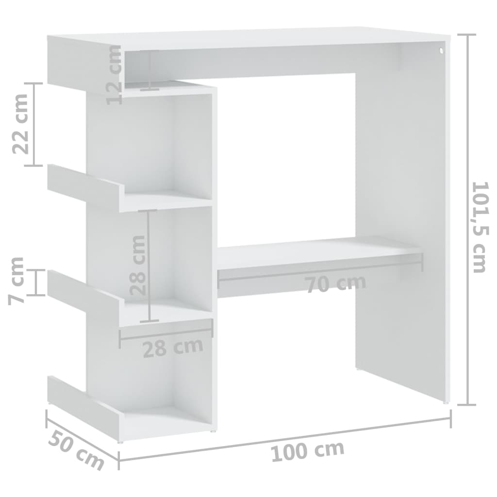 baarilaud riiuliga, valge, 100x50x101,5 cm, tehispuit