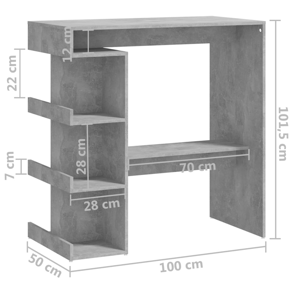 baarilaud riiuliga, betoonhall, 100x50x101,5cm, tehispuit