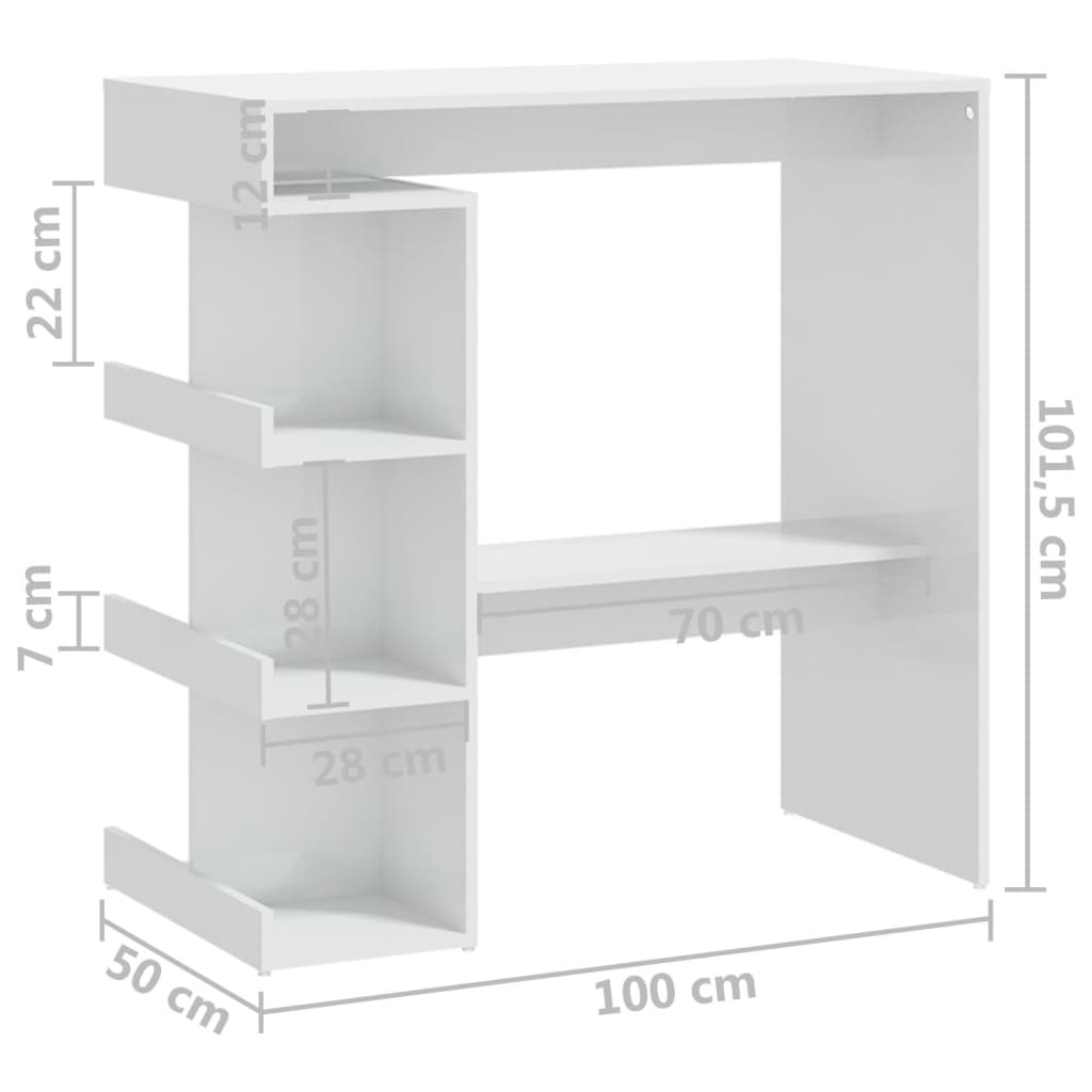 барный стол с полкой, глянцевый белый, 100x50x101,5 см