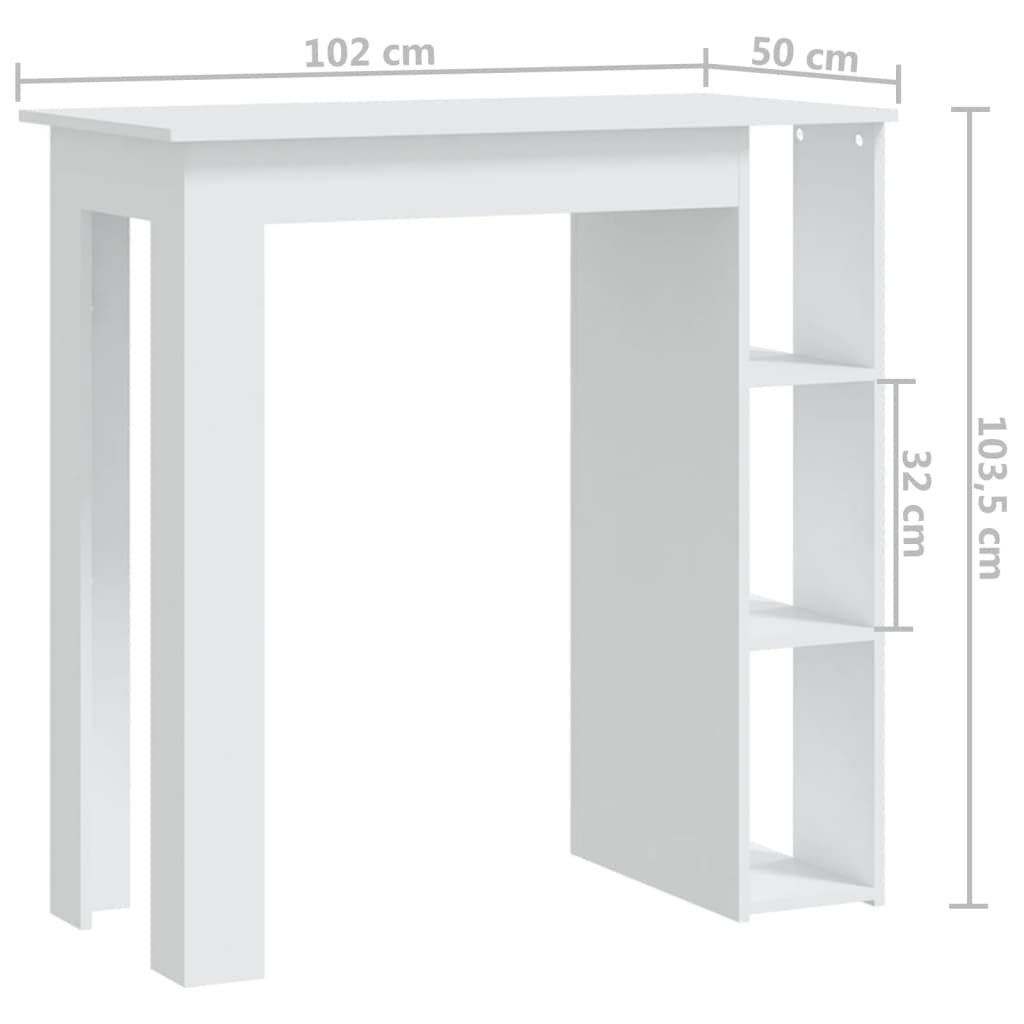 барный стол с полкой, белый, 102x50x103,5 см, искусственное дерево