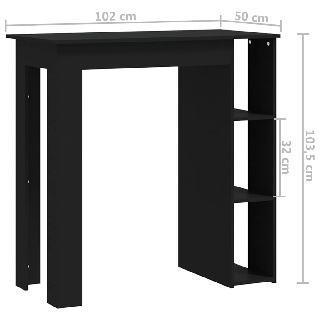 барный стол с полкой, черный, 102x50x103,5 см ДСП