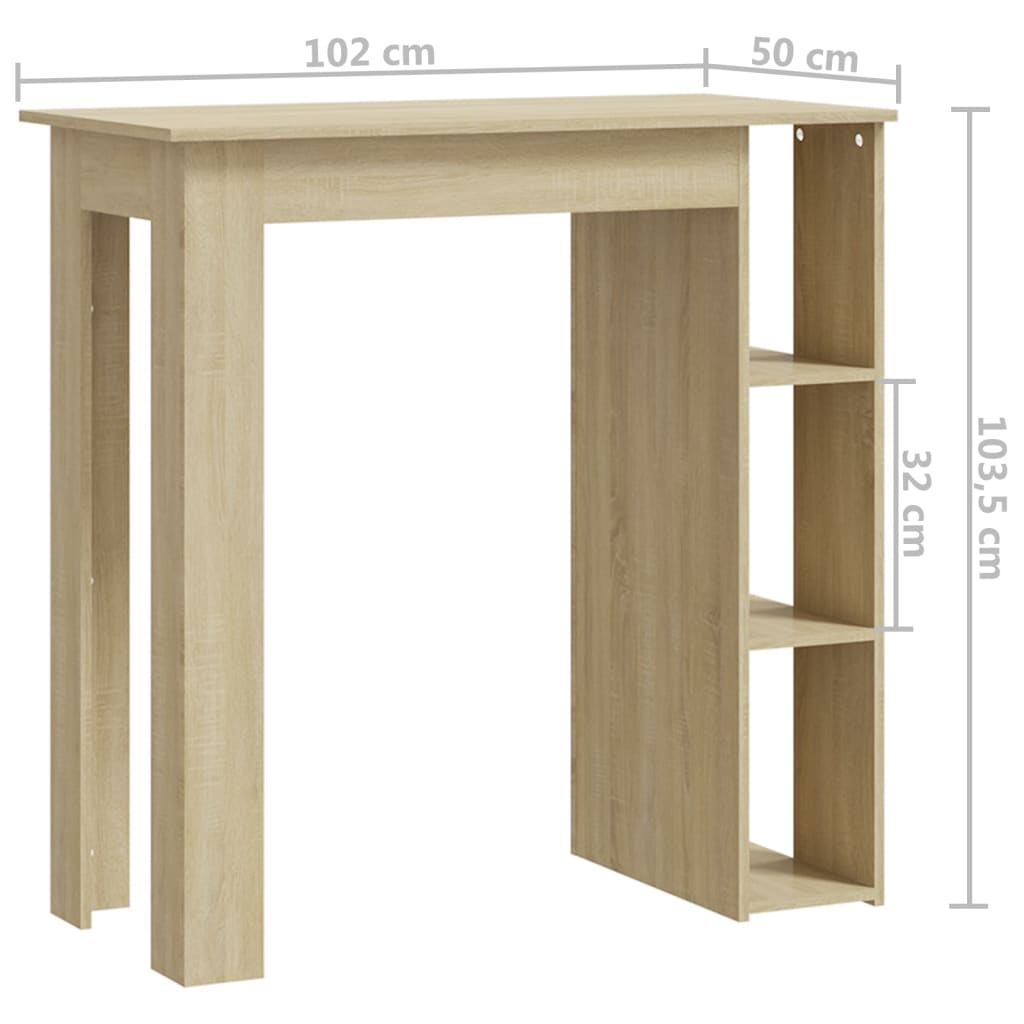 барный стол с полкой, дуб Сонома, 102x50x103,5 см, искусственное дерево