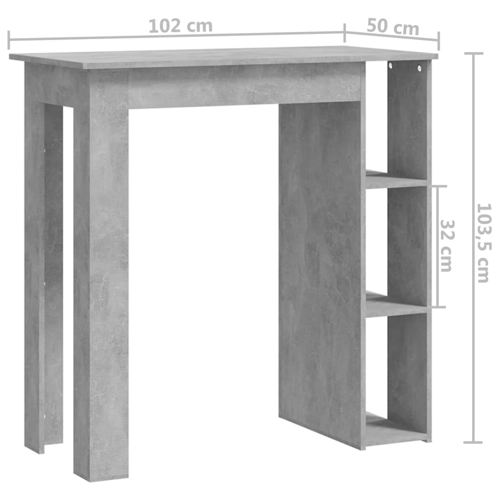 барный стол с полкой, бетонно-серый, 102x50x103,5 см, искусственное дерево