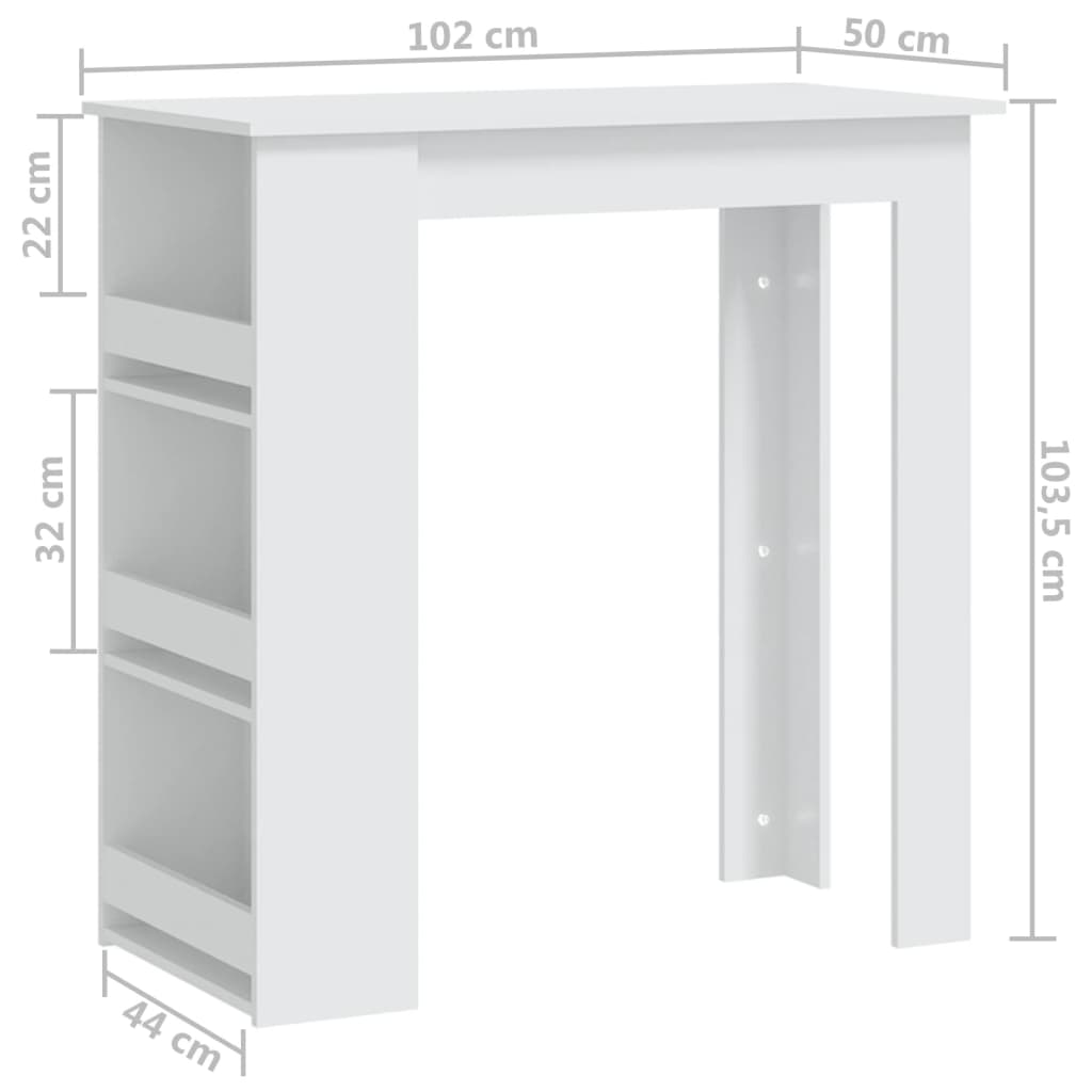 baarilaud riiuliga, valge, 102x50x103,5 cm, tehispuit