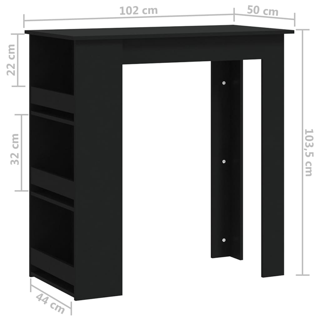 baarilaud riiuliga, must, 102x50x103,5 cm, tehispuit