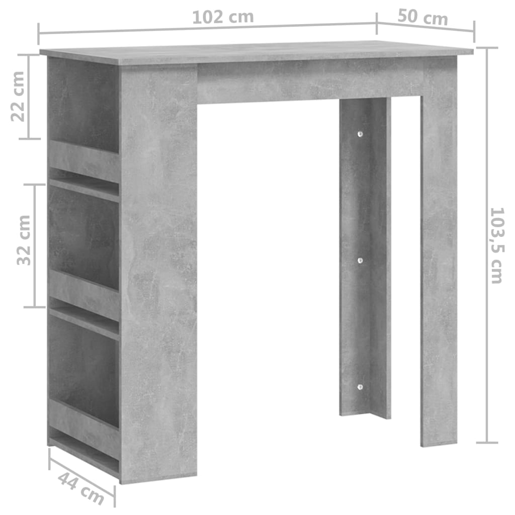 baarilaud riiuliga, betoonhall, 102x50x103.5 cm