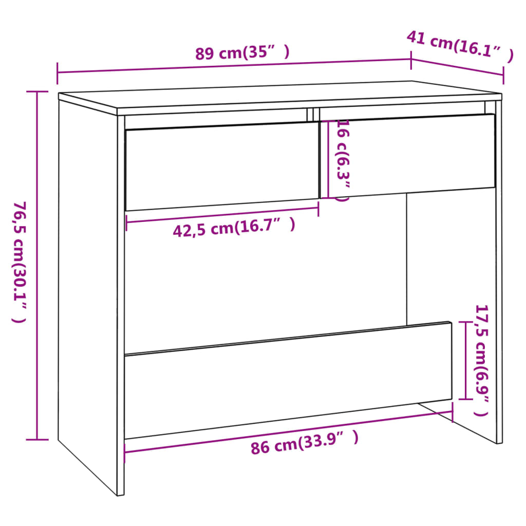 konsoollaud, valge, 89 x 41 x 76,5 cm, tehispuit