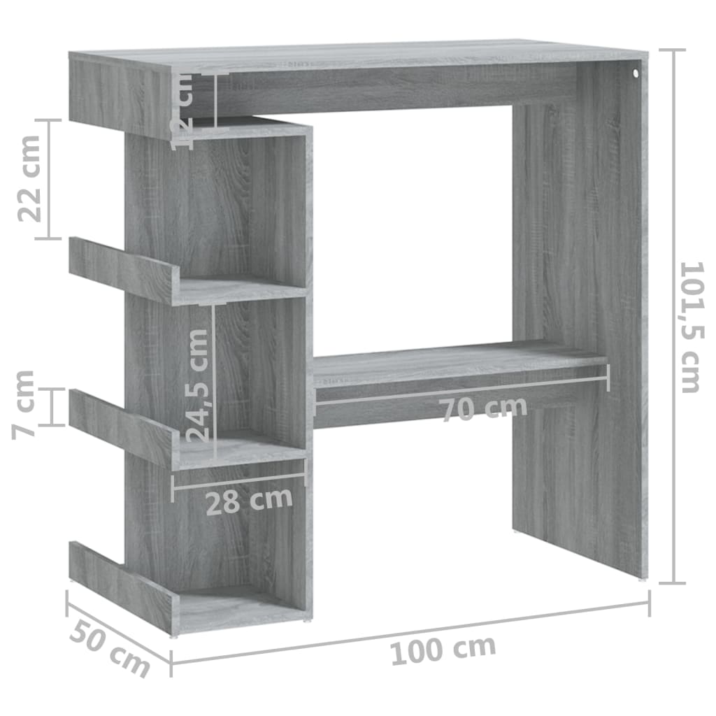 baarilaud riiuliga, hall sonoma, 100x50x101.5 cm