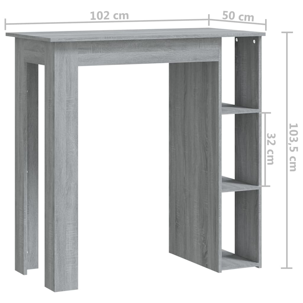 барный стол с полкой, Sonoma серый, 102x50x103,5 см, искусственное дерево