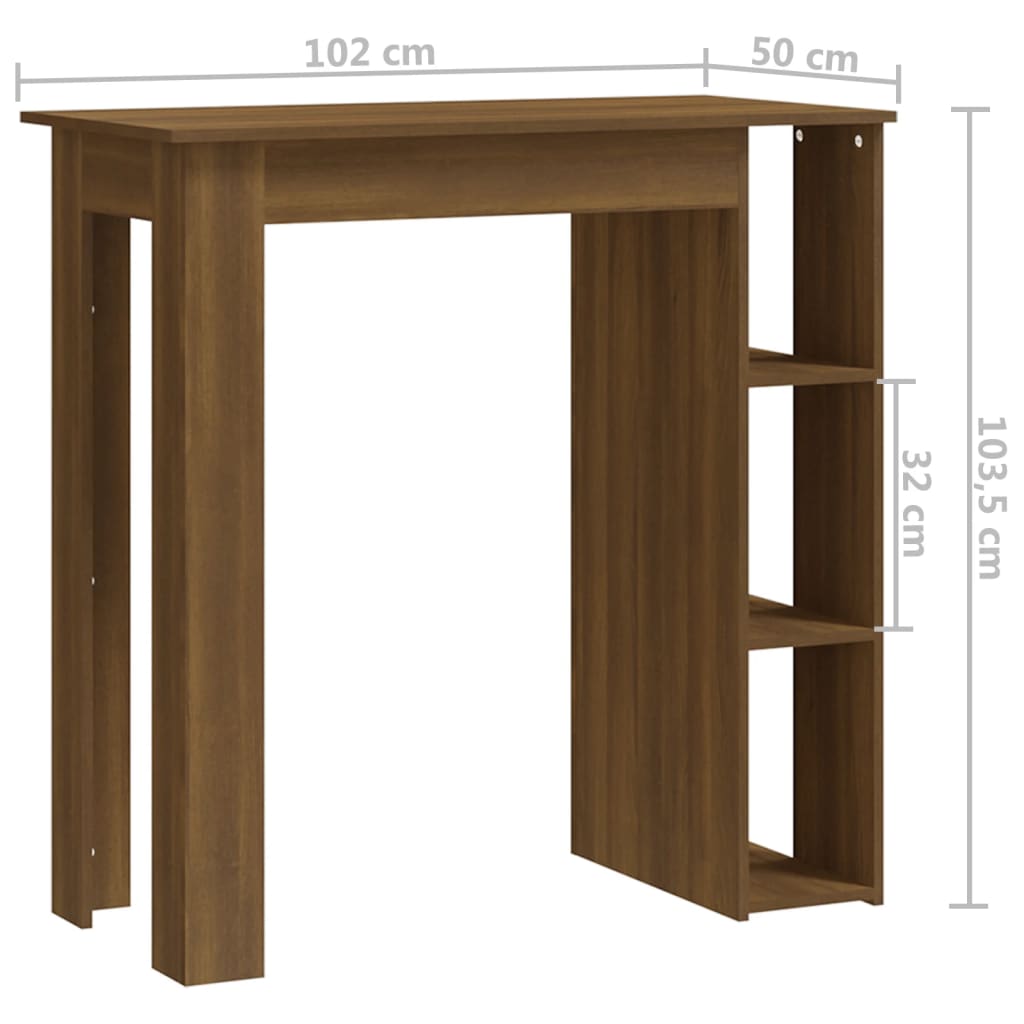 барный стол с полкой, коричневый дуб, 102x50x103,5 см, искусственное дерево