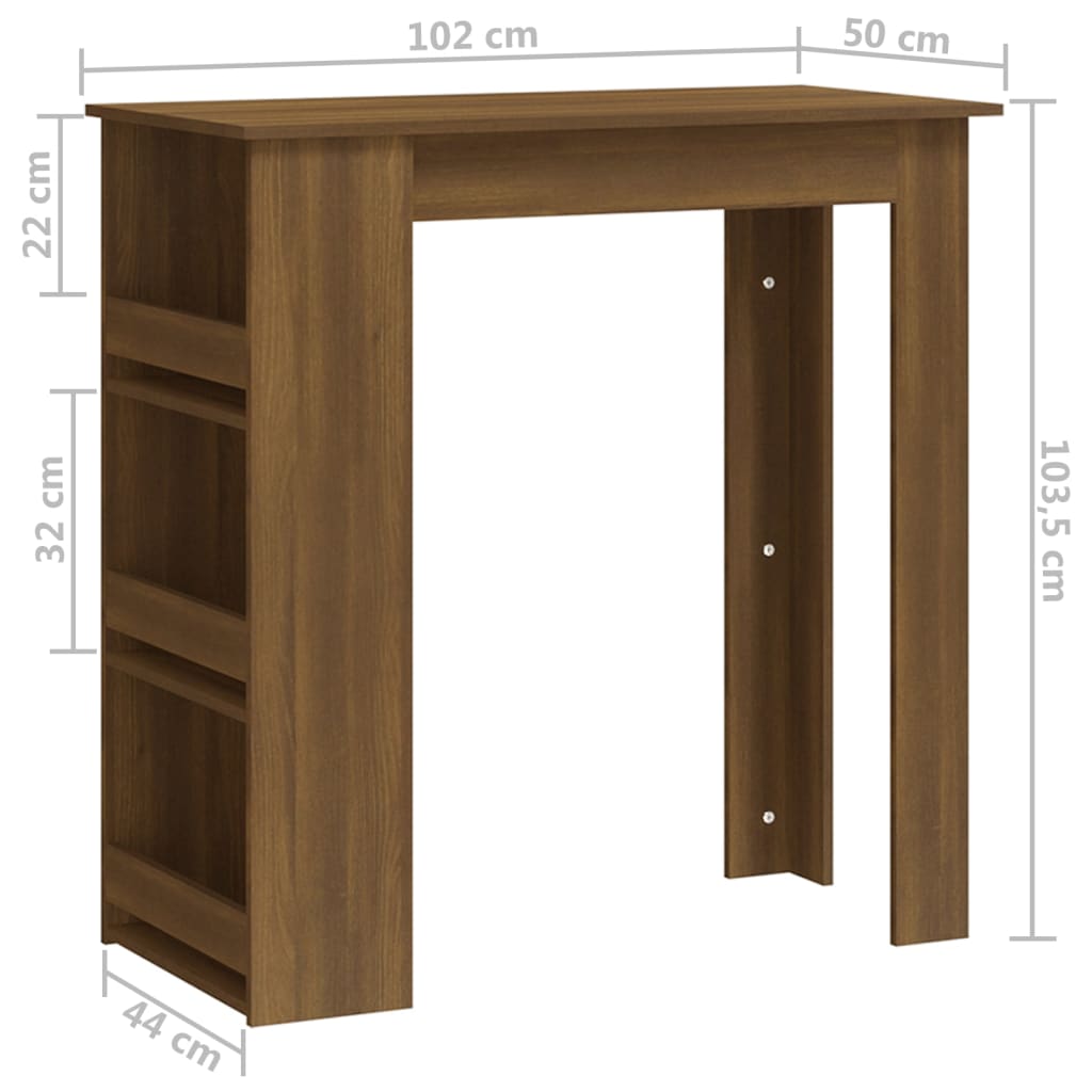 барный стол с полкой, коричневый дуб, 102x50x103,5 см, искусственное дерево