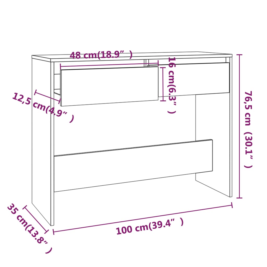 konsoollaud, pruun tamm, 100x35x76,5 cm, tehispuit