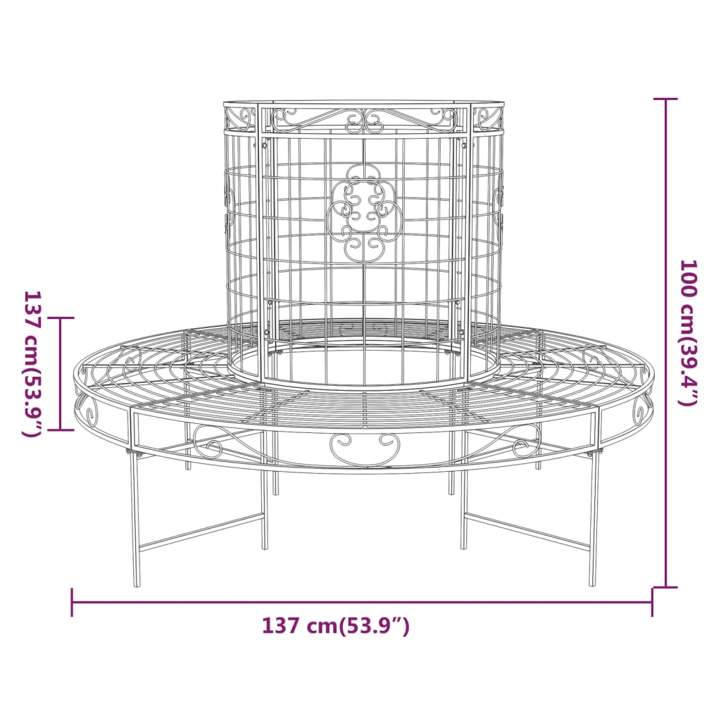 puu ümber paigaldatav pink, Ø137 cm, must, teras