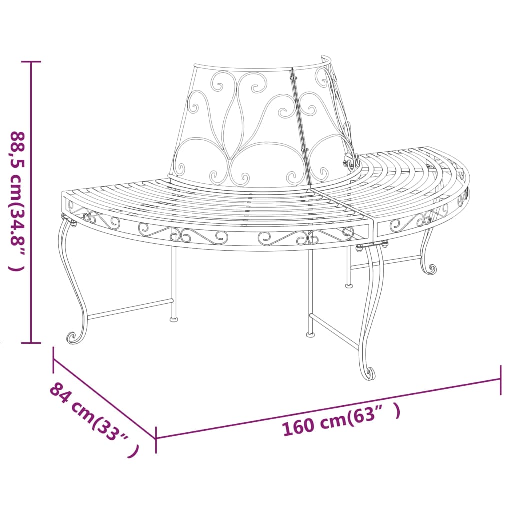 puu ümber paigaldatav poolümar pink, Ø160 cm, must, teras