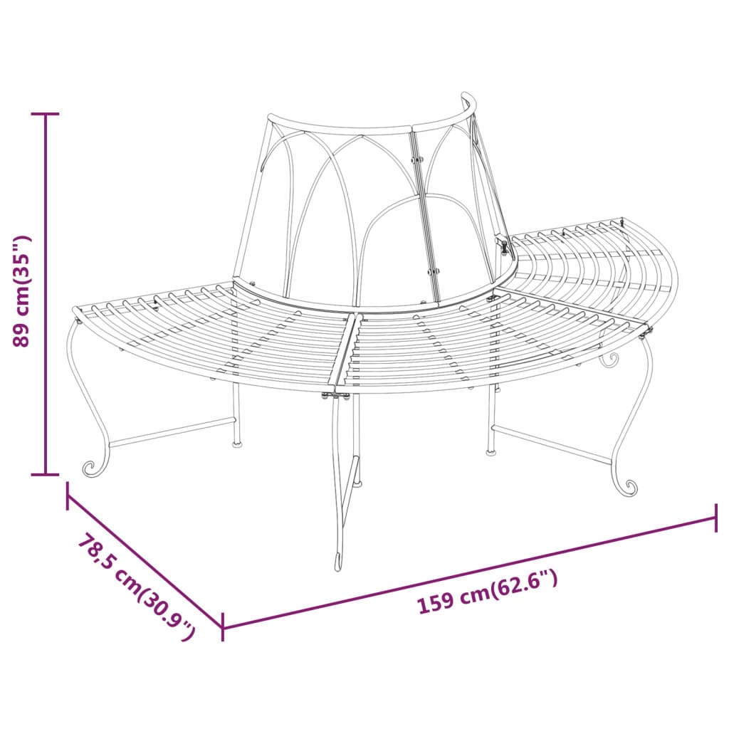 puu ümber paigaldatav poolümar pink, Ø159 cm, must, teras