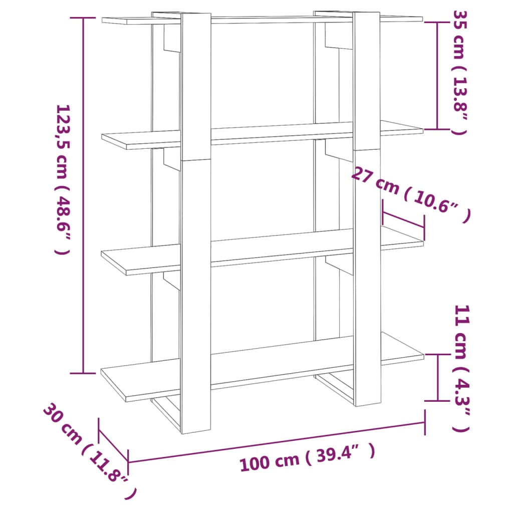 книжная полка/разделитель комнат глянцевый белый 100x30x123,5 см