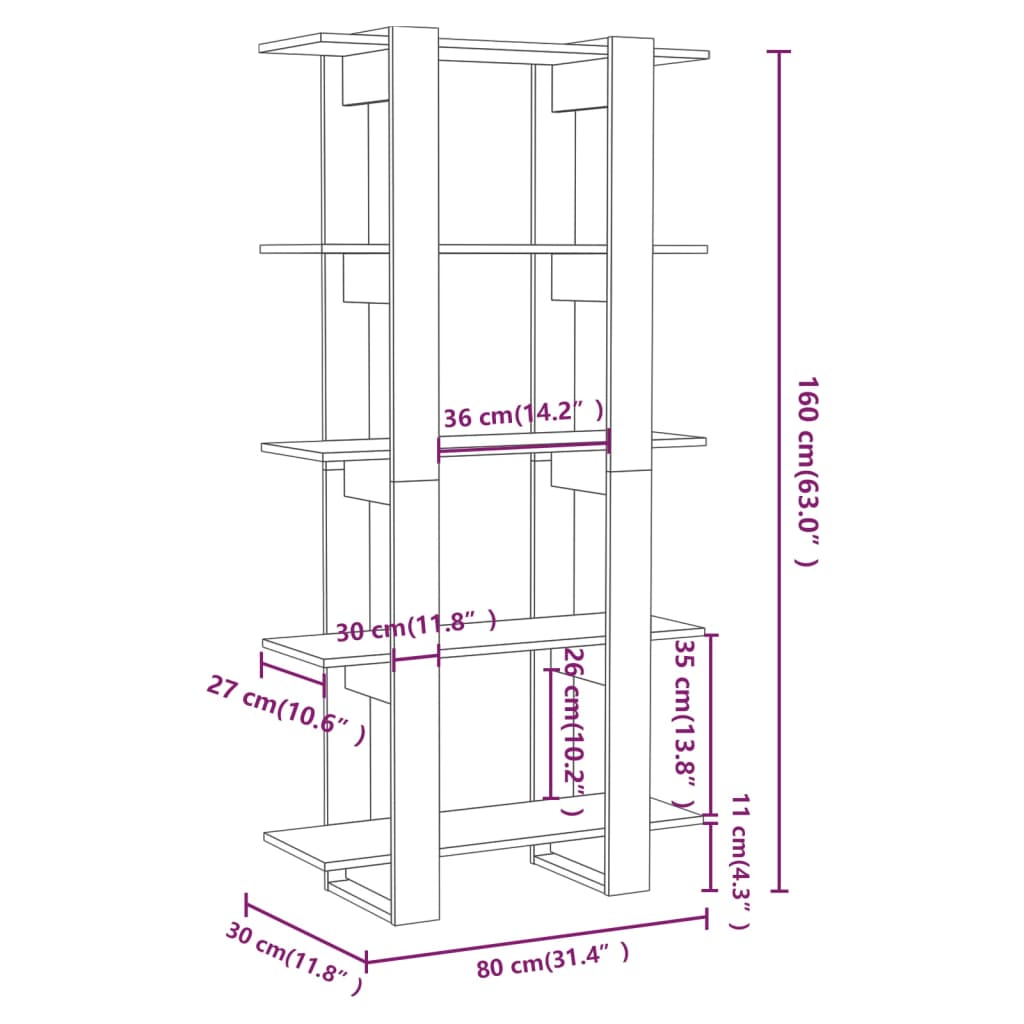 книжная полка/разделитель комнат глянцевый белый 80x30x160 см