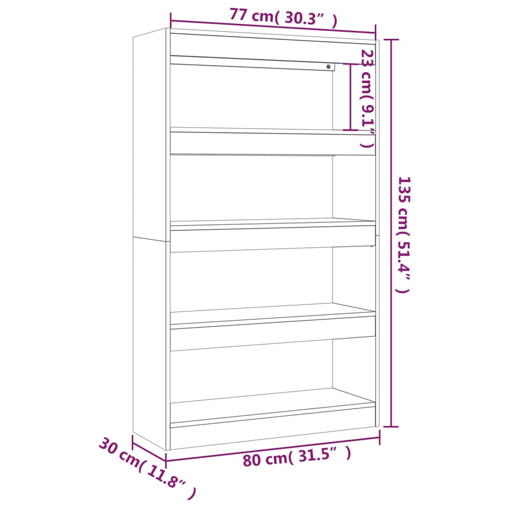 книжная полка/разделитель комнаты, черный, 80x30x135 см, искусственное дерево