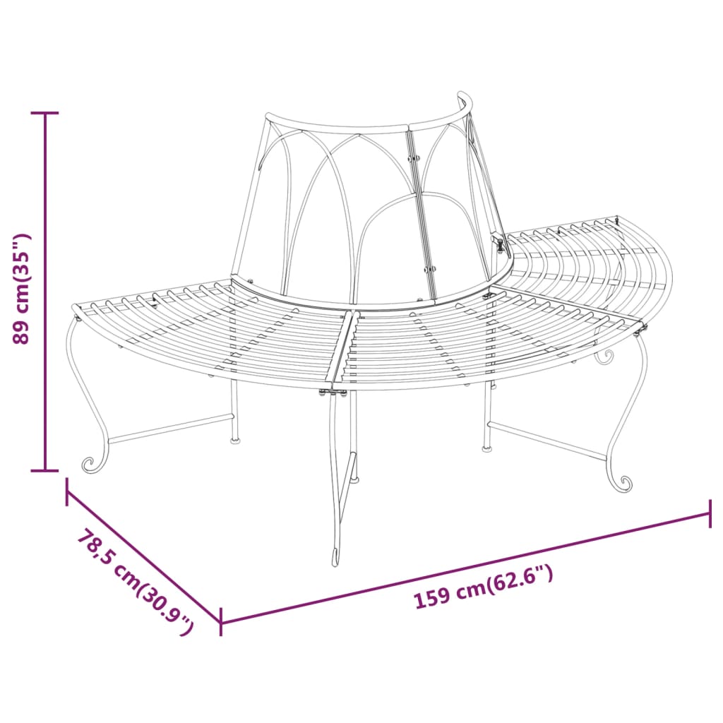 puu ümber paigaldatav poolümar pink 2 tk, Ø159 cm, must, teras