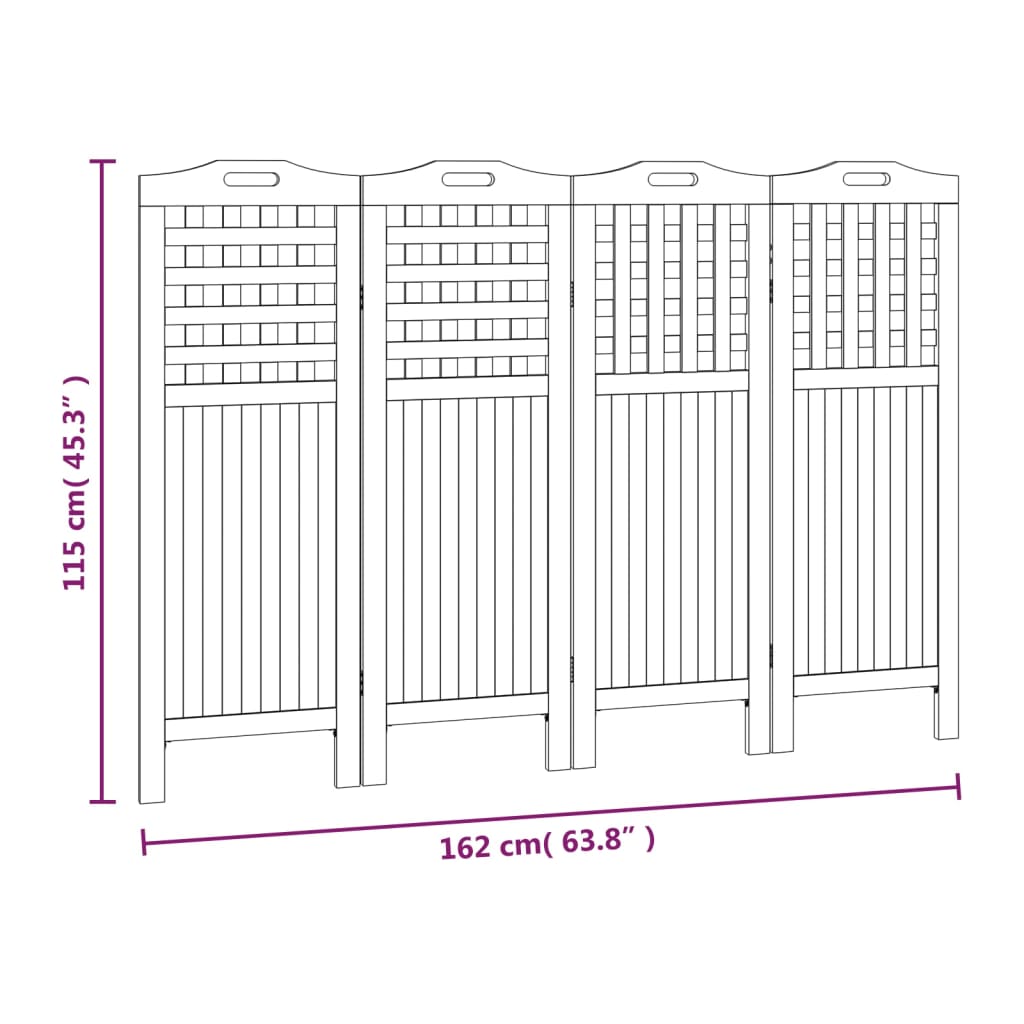 Экран из 4 панелей, 162 x 2 x 115 см, дерево акация