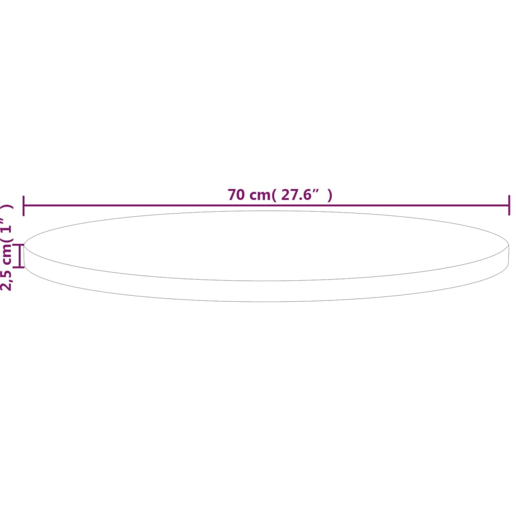 ümmargune lauaplaat, Ø70 x 2,5 cm, töötlemata tammepuit