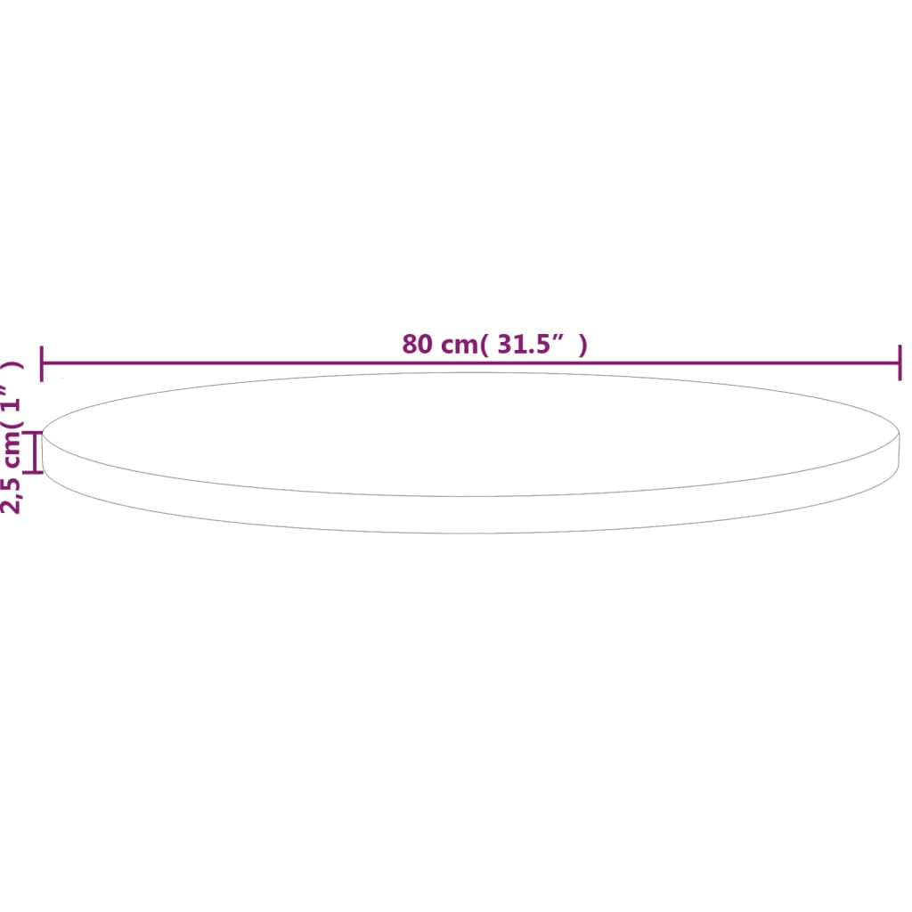 ümmargune lauaplaat, Ø840 x 2,5 cm, töötlemata tammepuit