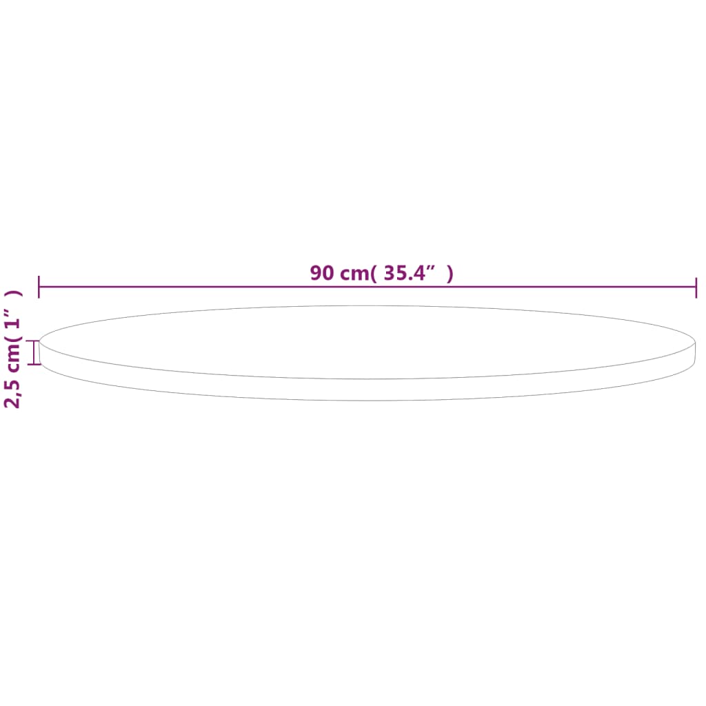 ümmargune lauaplaat, Ø90 x 2,5 cm, töötlemata tammepuit