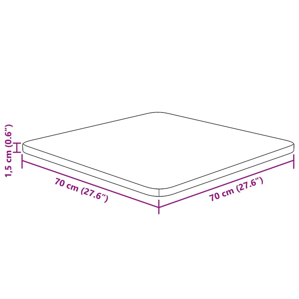 квадратная столешница, 70 x 70 x 1,5 см, необработанная дубовая древесина