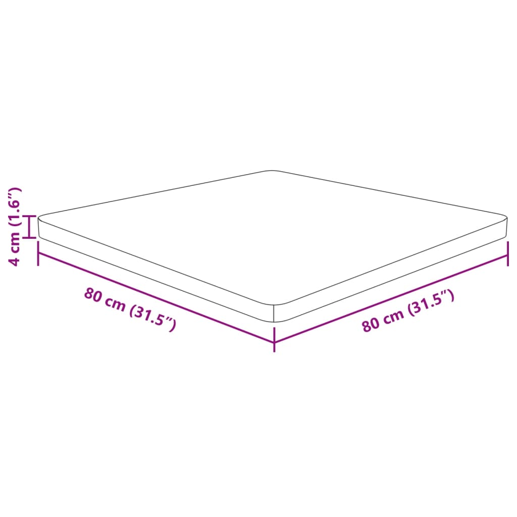 квадратная столешница, 80 x 80 x 4 см, необработанная дубовая древесина