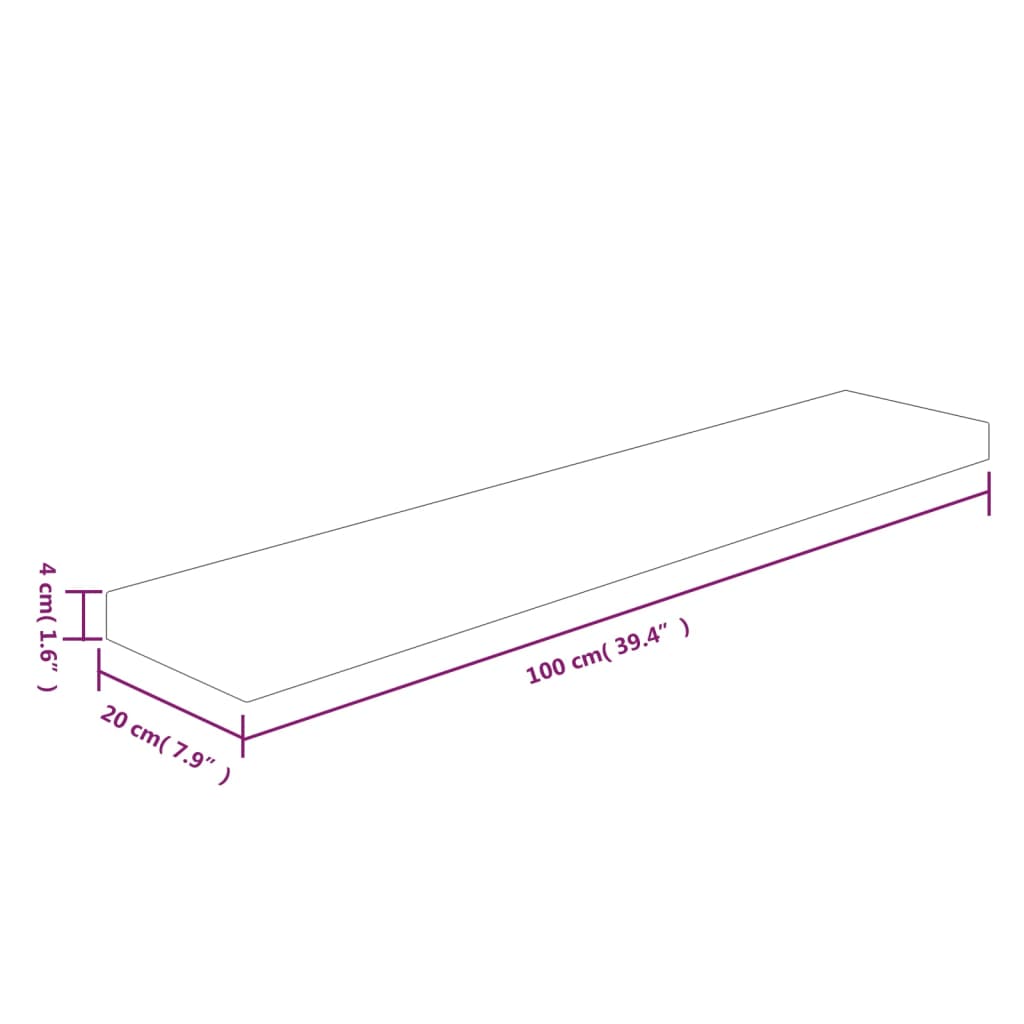 riiuliplaat, 100x20x4 cm, töötlemata tammepuit