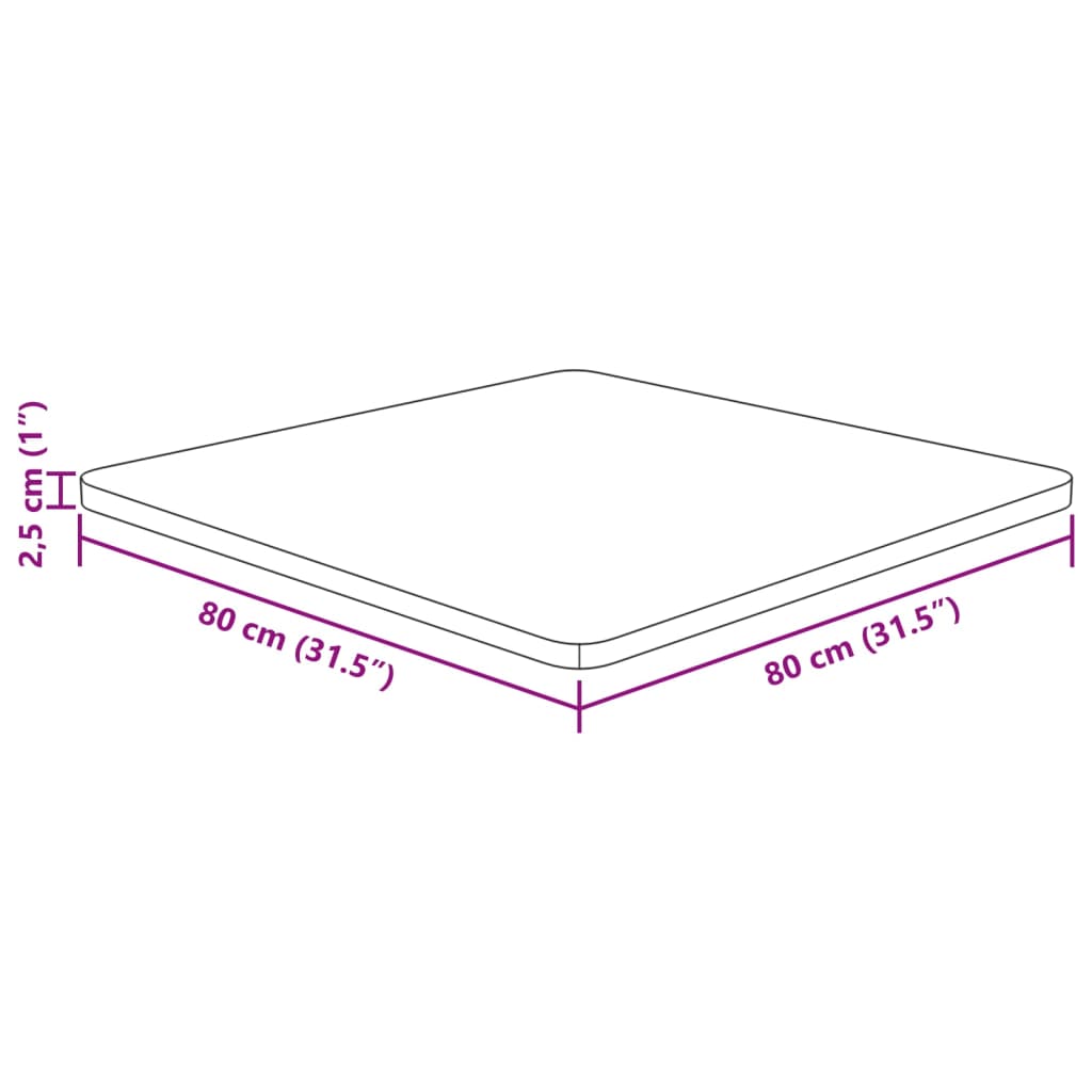 квадратная столешница, светло-коричневая, 80x80x2,5 см, обработанный дуб