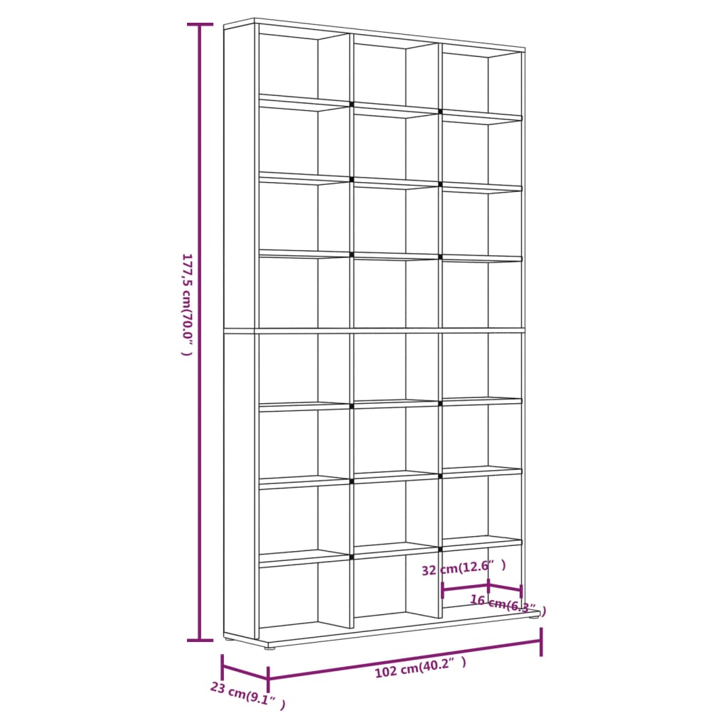 CD-kapp, hall Sonoma tamm, 102 x 23 x 177,5 cm, tehispuit