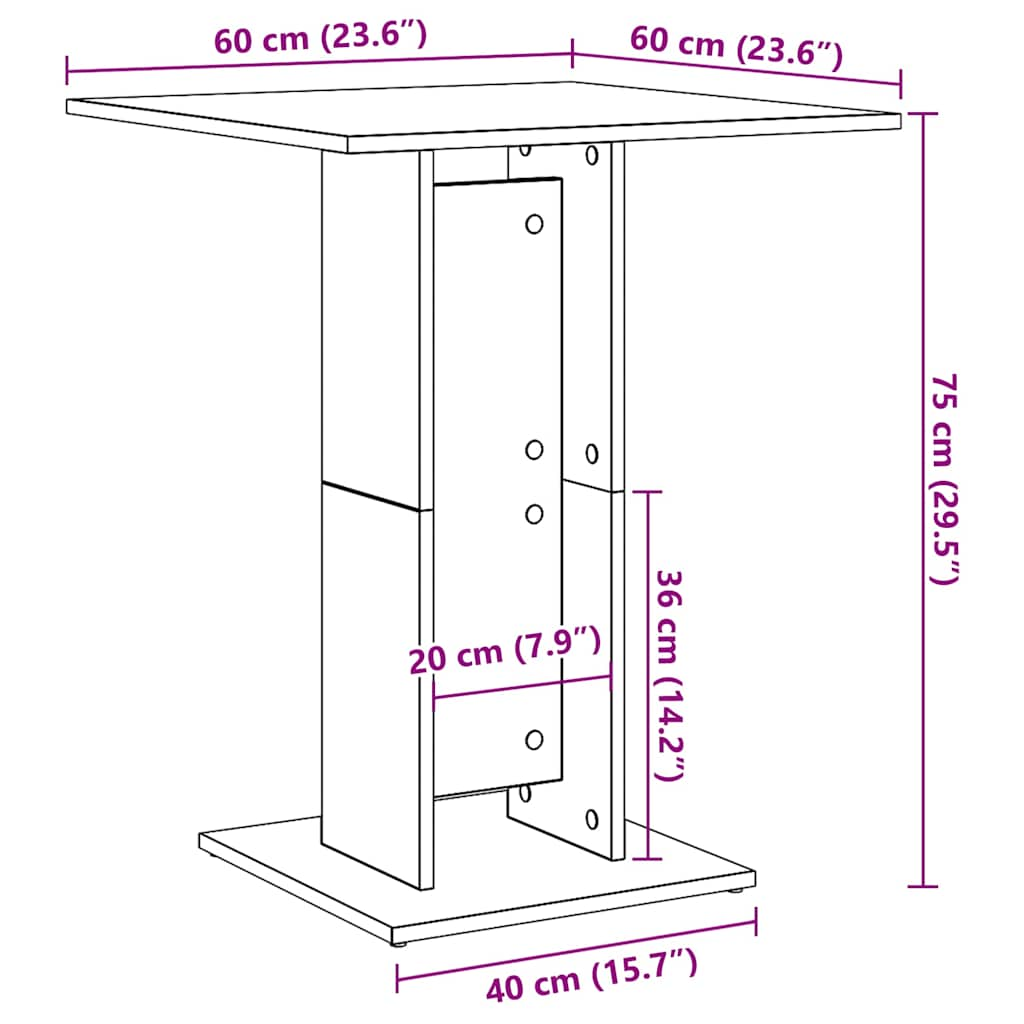 Стол для бистро, копченый дуб, 60 x 60 x 75 см, искусственное дерево