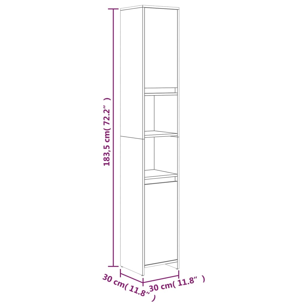 raamatukapp, hall Sonoma tamm, 30 x 30 x 183,5 cm, tehispuit