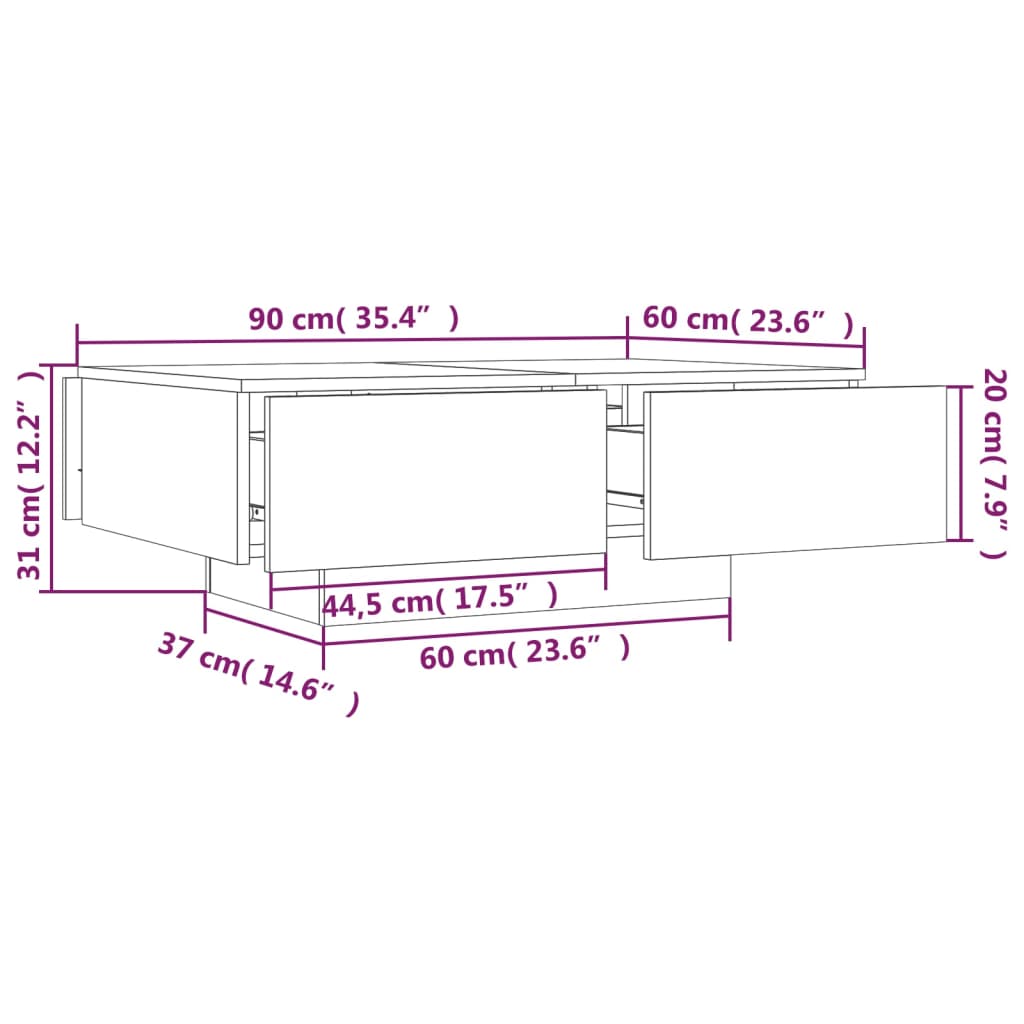 kohvilaud, hall Sonoma tamm, 90 x 60 x 31 cm, tehispuit