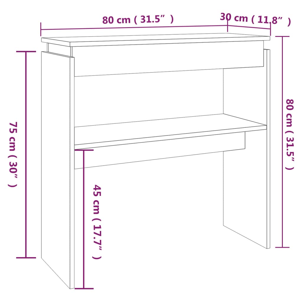 konsoollaud, hall Sonoma tamm, 80x30x80 cm, tehispuit