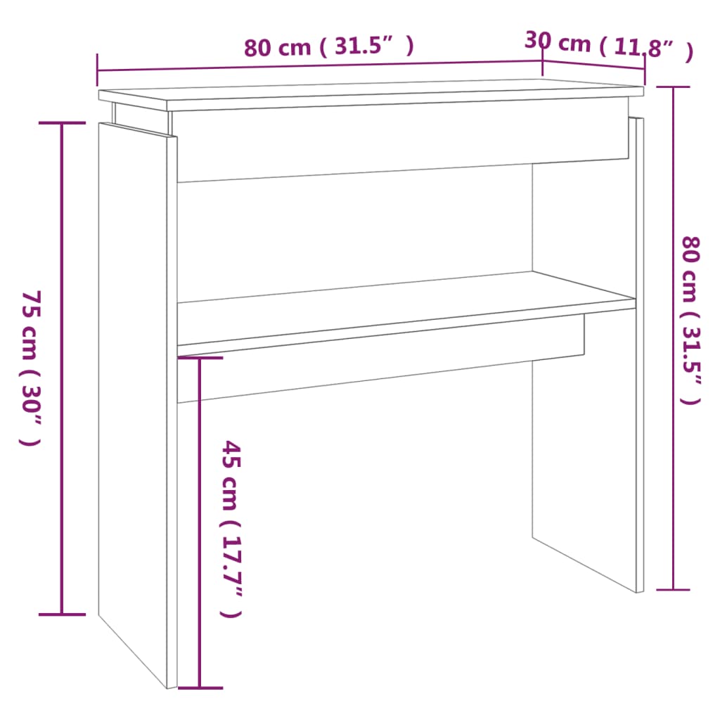 konsoollaud, pruun tamm, 80x30x80 cm, tehispuit