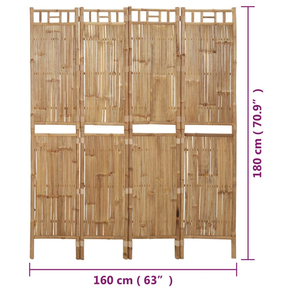 4 paneeliga ruumijagaja, bambus, 160 x 180 cm