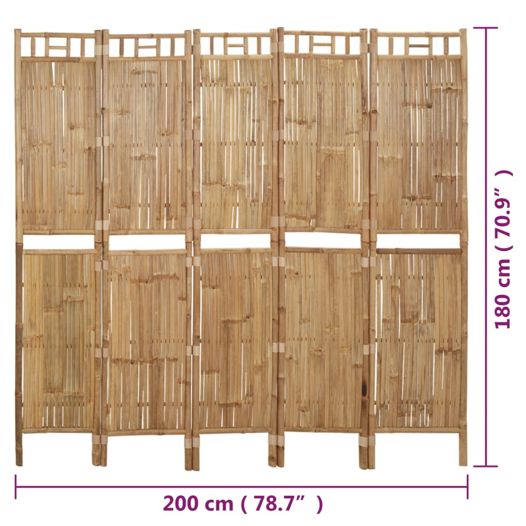 5 paneeliga ruumijagaja, bambus, 200 x 180 cm