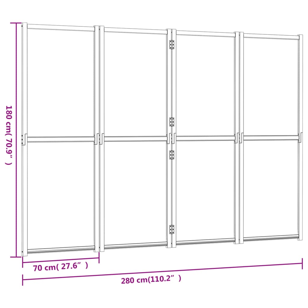 4 paneeliga ruumijagaja, must, 280 x 180 cm