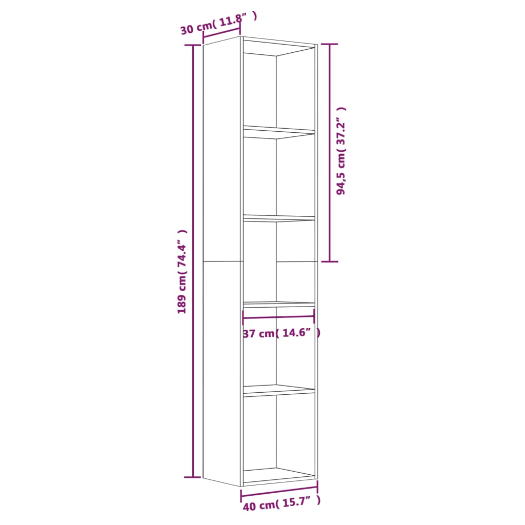 raamatukapp, hall Sonoma tamm, 40 x 30 x 189 cm, tehispuit