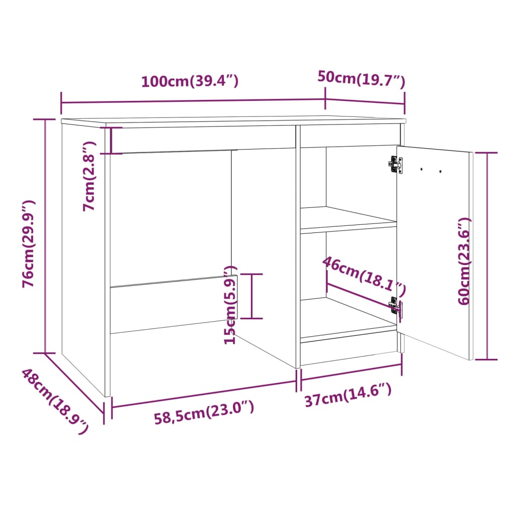 kirjutuslaud, hall Sonoma tamm, 100 x 50 x 76 cm, tehispuit