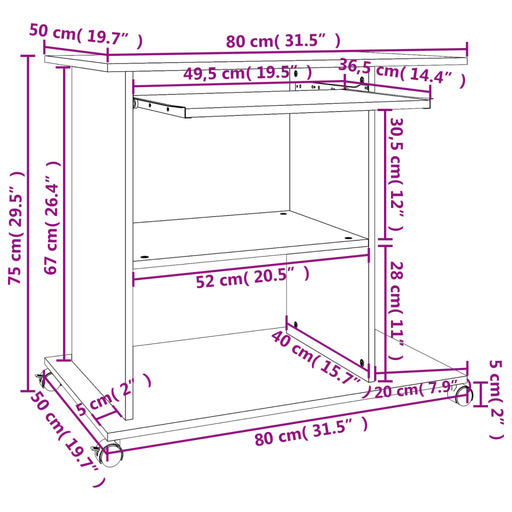 письменный стол, копченый дуб, 80 x 50 x 75 см, искусственное дерево