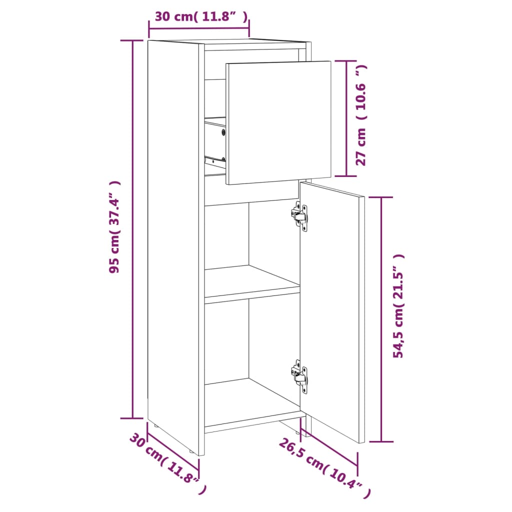 vannitoakapp, hall Sonoma tamm, 30 x 30 x 95 cm, tehispuit