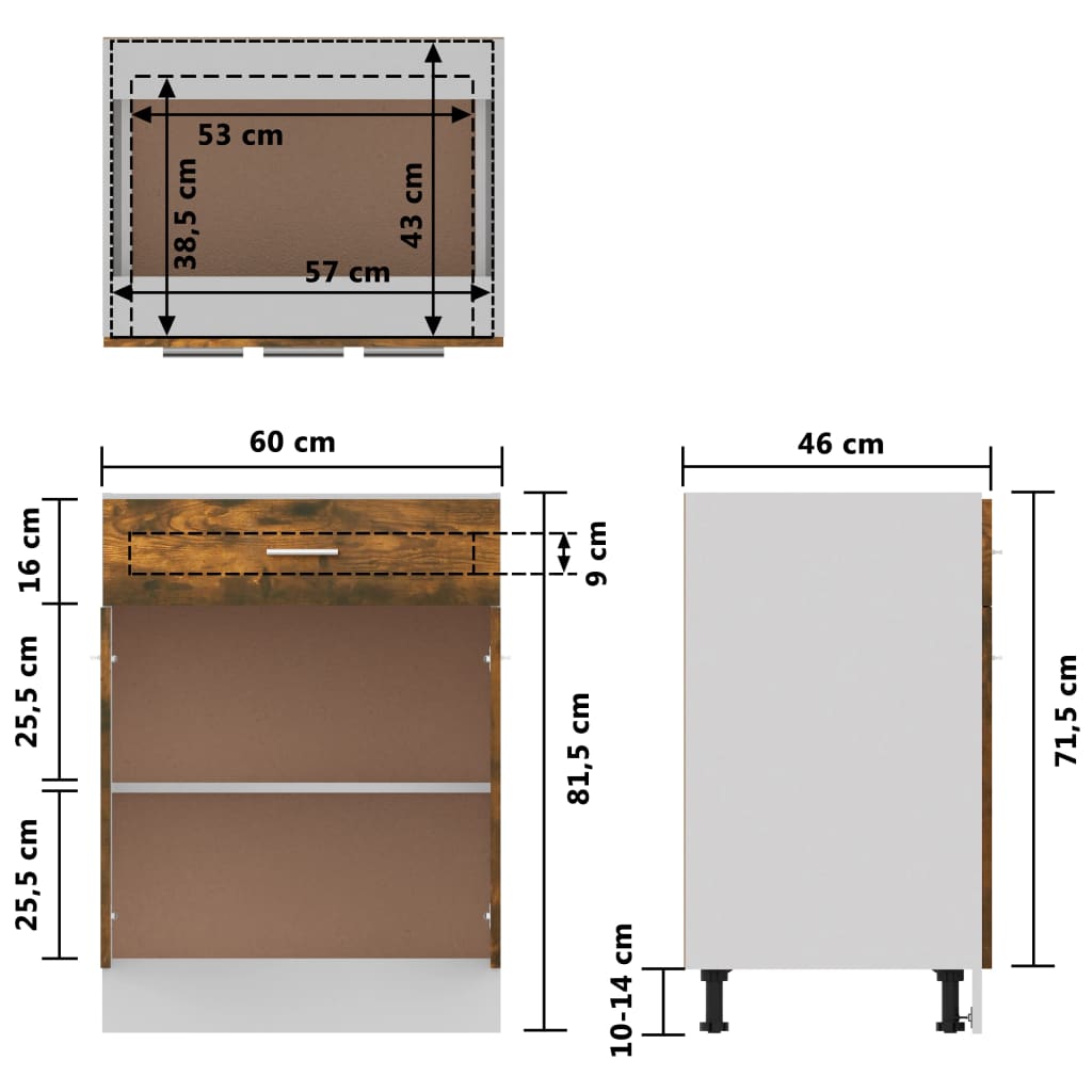 alumine köögikapp sahtliga, Lyon suitsutatud tamm 80x46x81,5 cm