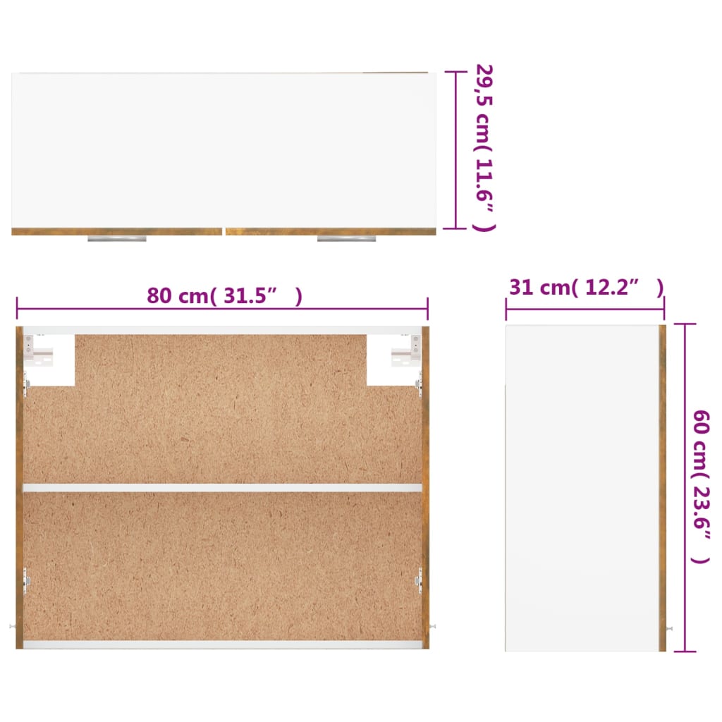 seinakapp, suitsutatud tamm, 80 x 31 x 60 cm tehispuit