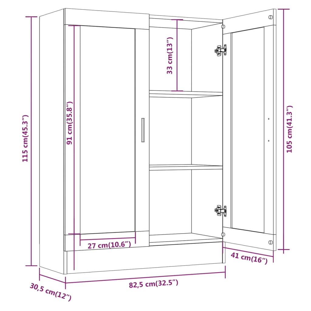 vitriinkapp, suitsutatud tamm, 82,5x30,5x115 cm, tehispuit