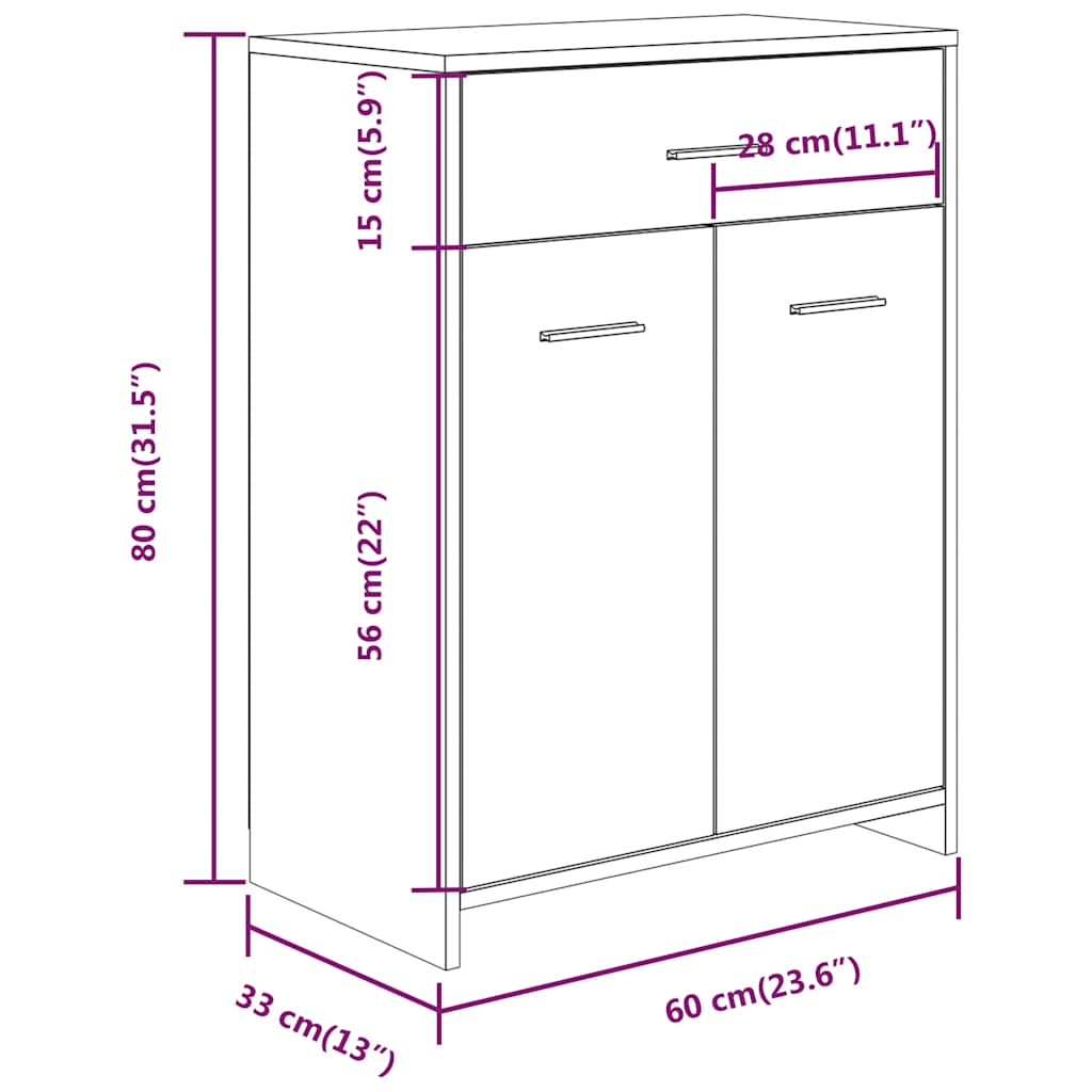 raamatukapp, hall Sonoma tamm, 60 x 33 x 80 cm, tehispuit