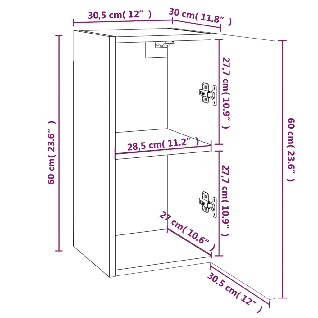 telerikapid 2 tk, pruun tamm, 30,5 x 30 x 60 cm, tehispuit