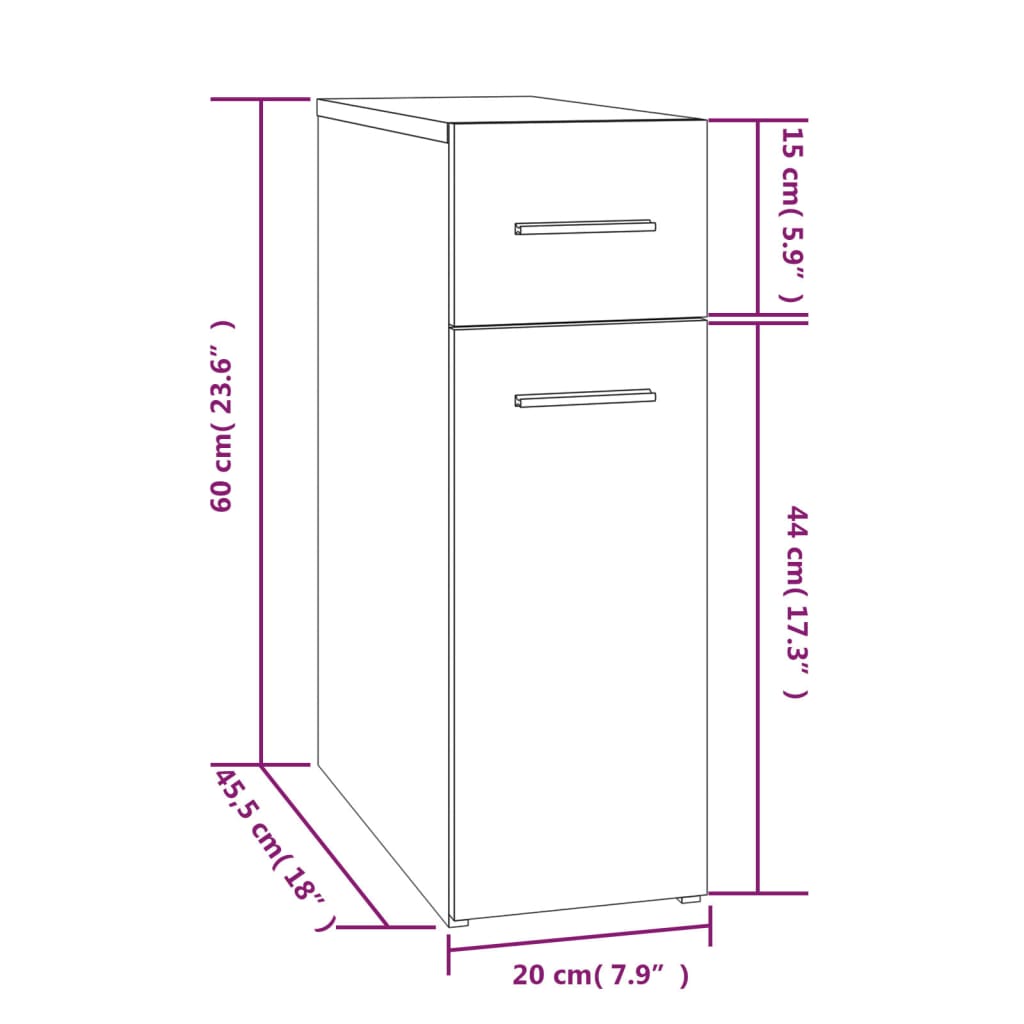 sahtlitega kapp, hall Sonoma tamm, 20 x 45,5 x 60 cm, tehispuit